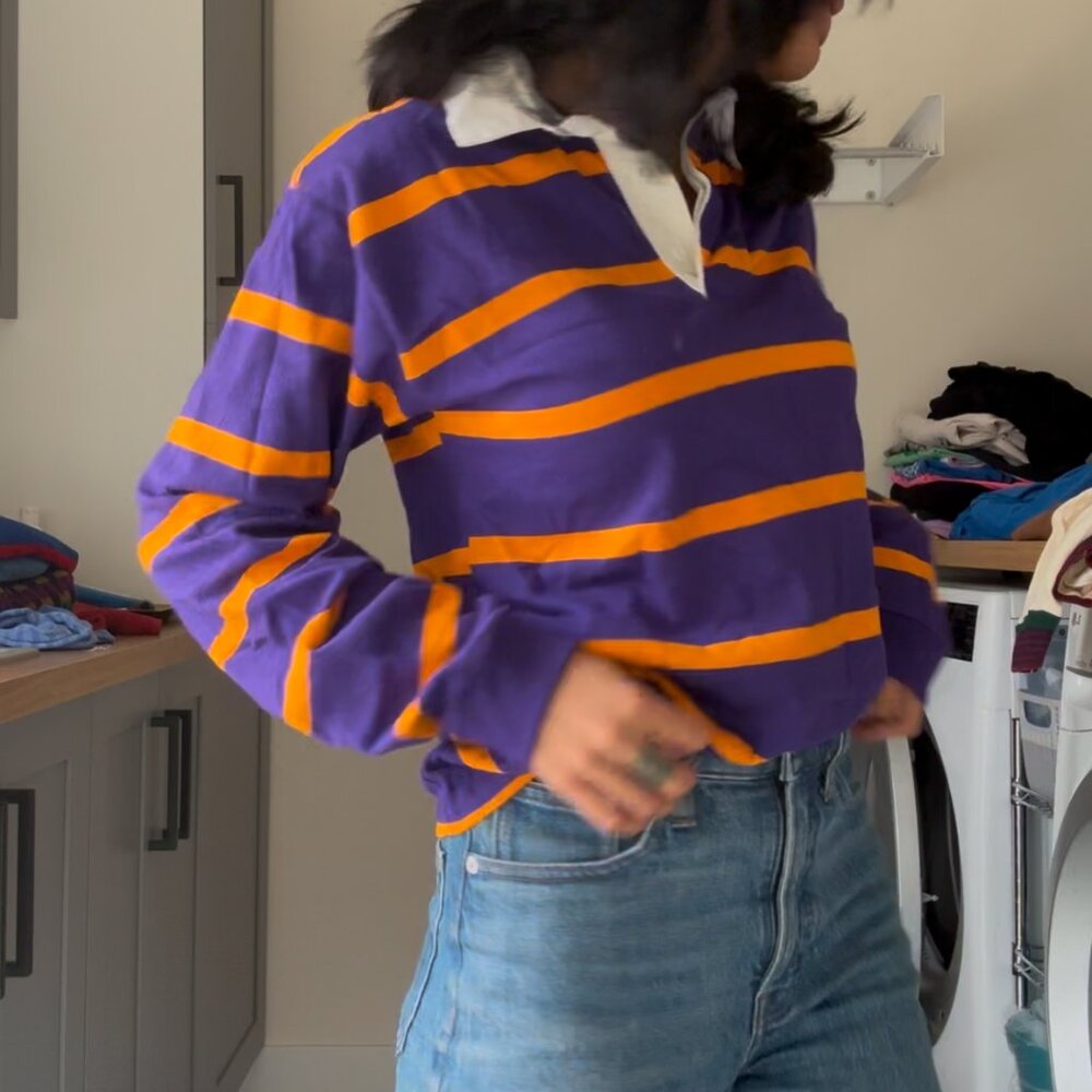 Vintage Gant Boys Prep Rugby | Size L (Fits XS-M) | Purple & Yellow Stripes